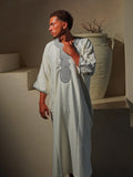 Men’s Gabardine Gandoura in White & Grey
