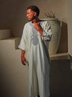 Men’s Gabardine Gandoura in White & Grey