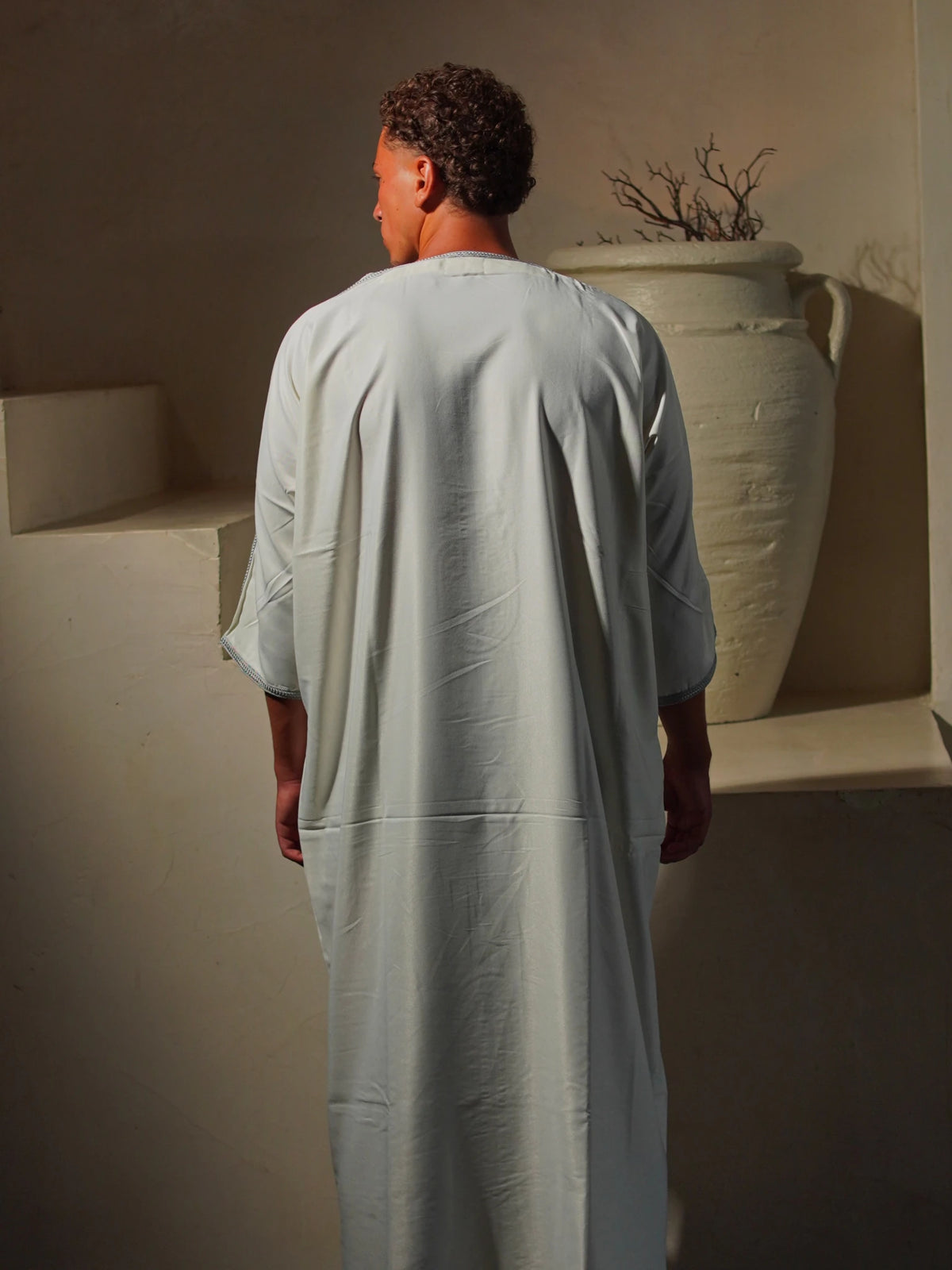 Men’s Gabardine Gandoura in White & Grey