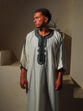 Men’s Gabardine Gandoura in White & Green