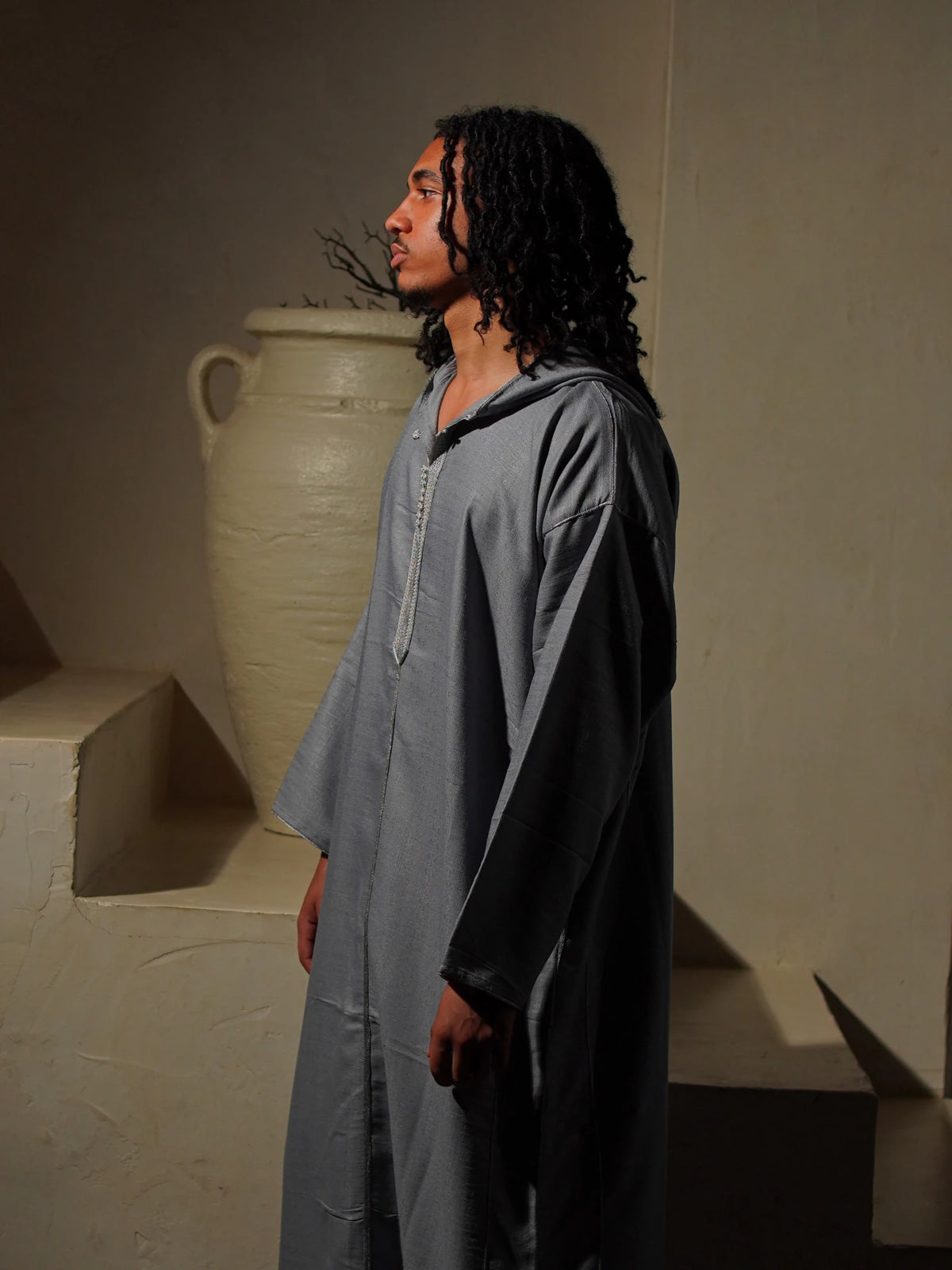Men’s Grey Linen-Blend Djellaba