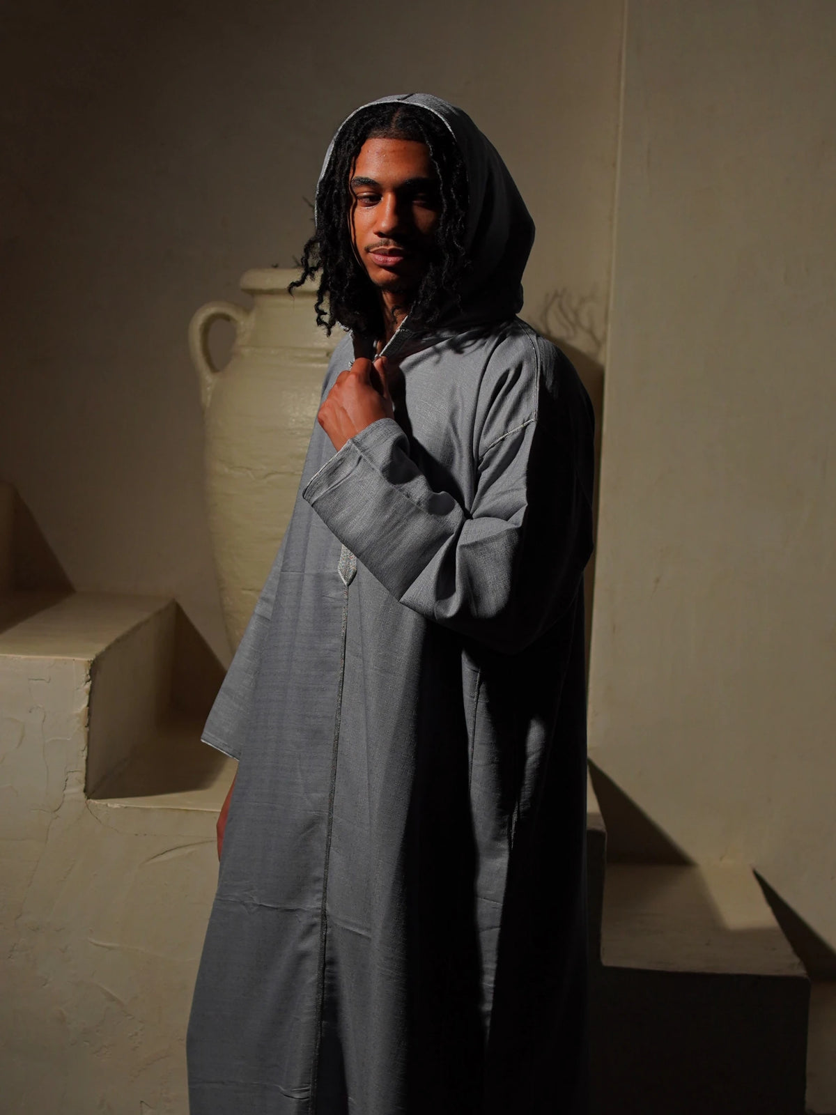 Men’s Grey Linen-Blend Djellaba